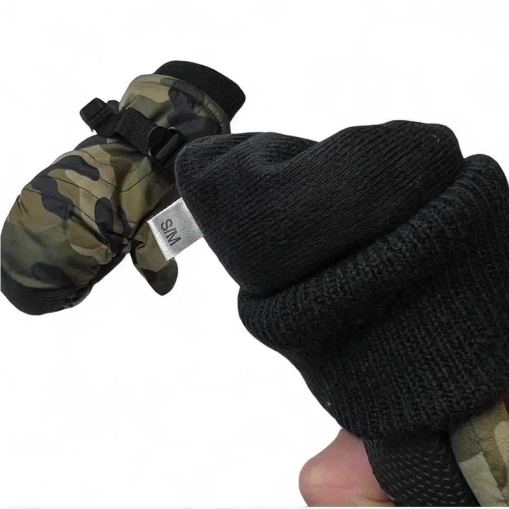 Camouflage Kids Mittens with Black Accents